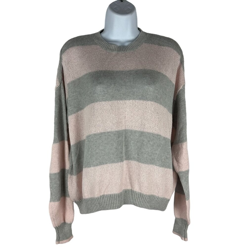 One Grey Day Womens Striped Knit Sweater In Sage & Blush Size S